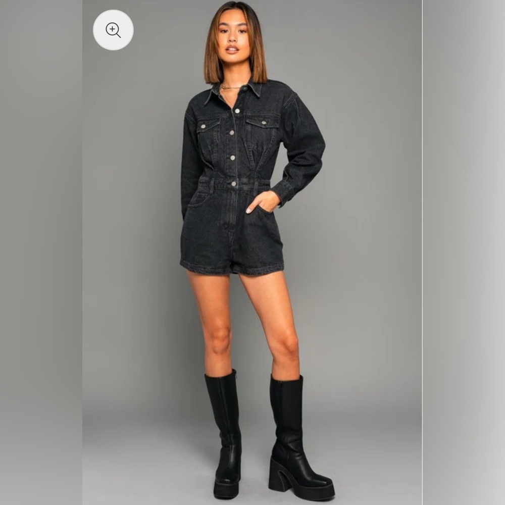 Le Lis Women's Charcoal Denim Overalls